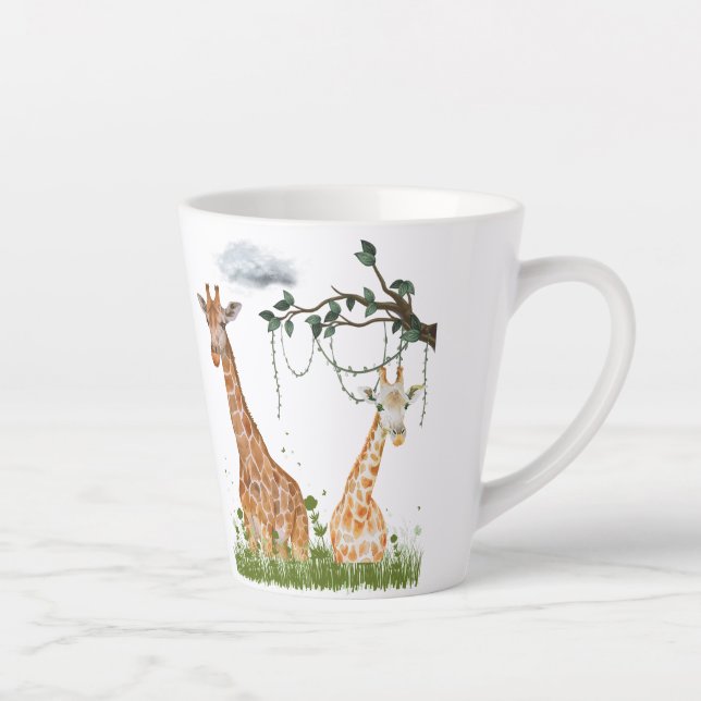 Café Latte Taza Duo de Jirafas – Ilustración de Safari (Derecha)