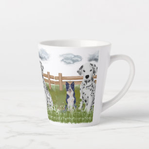 Café Latte Taza dúo de perros de granja – Arte animal rústico