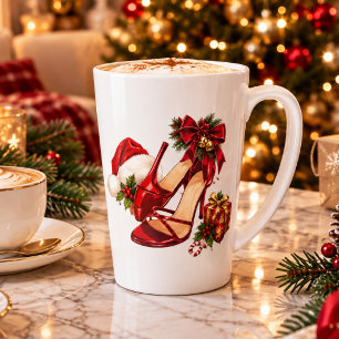 Café Latte Taza Elegante de Tacón Alto Rojo de Navidad – Holi