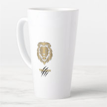 Taza gráfica de león dorado y negro