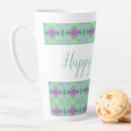 Café Latte Taza hermosa de cumpleaños con flores púrpuras y f