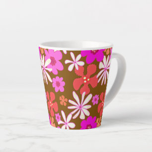 Café Latte Taza Ilustrada de Floral Rosa y Naranja Retro