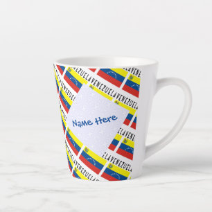 Café Latte Taza Personalizada de Azul con Bandera Venezolana 