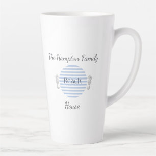 Café Latte Taza Personalizada de Casa de Playa, Franja Coster