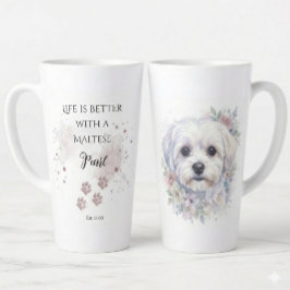 Café Latte Taza Personalizada de Perro Maltés con Acuarela