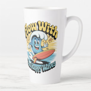 Café Latte Taza Retro Surf De Olas Felices Fluye Con La Ola