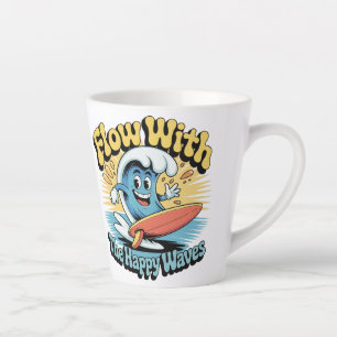 Café Latte Taza Retro Surf De Olas Felices Fluye Con La Ola