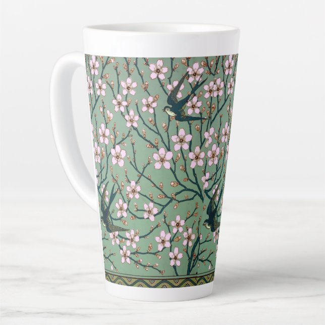 Café Latte Taza Walter Crane - Golondrinas y flores de almend (Ángulo izquierdo)