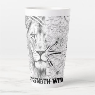 Café Latte Taza web motivacional surrealista de león en blanc