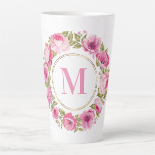 Café Latte TU Monograma en la taza de cierre de marco de flor