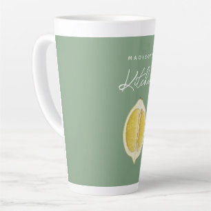 Café Latte Verde Salvia & Escritura Limón Taza de Cocina con