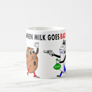Café leche del dibujo animado y taza caprichosas de la