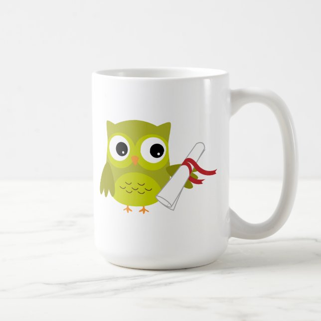 Café Lechuza verde con taza de graduación de Diploma (Derecha)