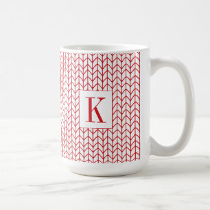 Café LÍNEA ROJA DE TEJIDO Taza alta blanca + Inicial