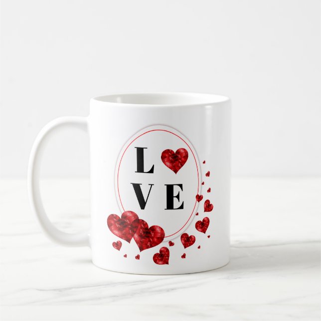 Café Los corazones rojos aman la taza romántica de té p (Izquierda)
