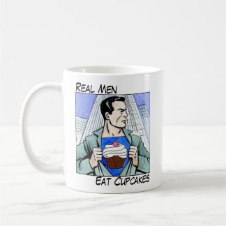 Café Los hombres reales comen la taza de las magdalenas