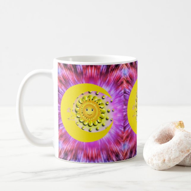 Café Luna de sol amarilla, taza rosada (Con donut)