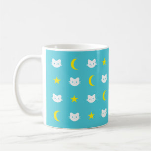 Café Luna del gato del gatito y taza de las estrellas