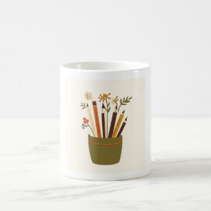 Café Maceta de lápices floral Taza estética