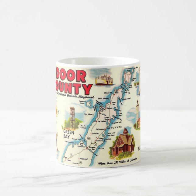 Café Mapa Colorido de Door County Taza (Centro)