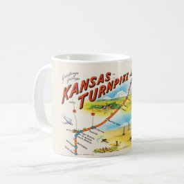 Café Mapa de tarjeta postal antigua de Kansas en taza d