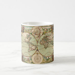 Café Mapa general de la vieja época de la taza mundial