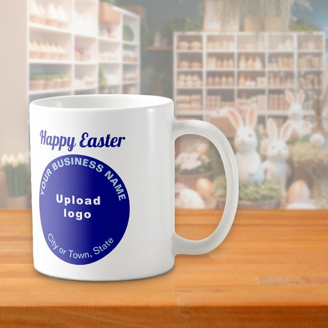 Café Marca de negocio azul | Pascua | Taza (Mug with Easter greeting and blue round shape business brand)