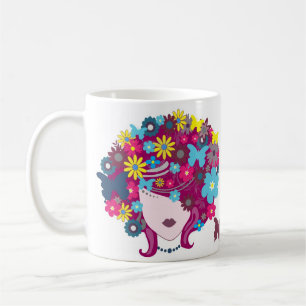 Café Mariposa y taza floral de la cabeza de la mujer de