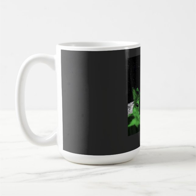 Café Meme de gato alienígena verde selfie OVNI taza div (Izquierda)