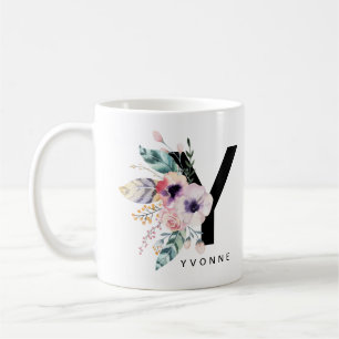 Café Monograma Boho Acuarela de la taza del alfabeto de