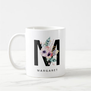 Café Monograma Boho Acuarela de la taza del alfabeto de