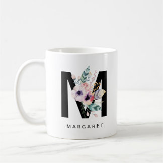 Café Monograma Boho Acuarela de la taza del alfabeto de