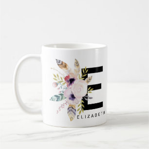 Café Monograma Boho Acuarela de la taza del alfabeto de