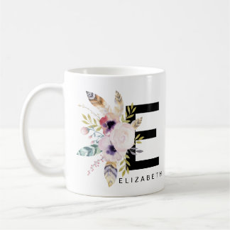 Café Monograma Boho Acuarela de la taza del alfabeto de