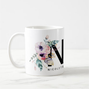 Café Monograma Boho Acuarela de la taza del alfabeto de