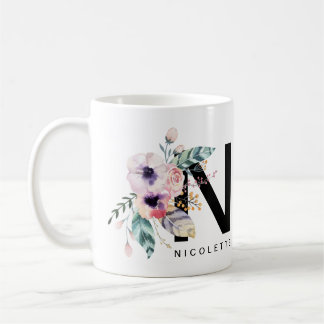 Café Monograma Boho Acuarela de la taza del alfabeto de