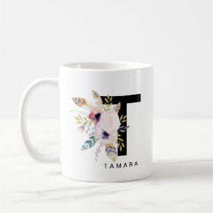 Café Monograma Boho Acuarela de la taza del alfabeto de