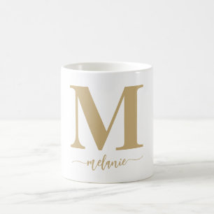 Café Monograma moderno simple taza blanca de oro