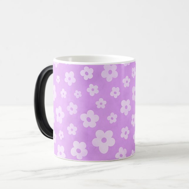 Café morado, blanco y negro con flores y taza de t (Anverso izquierdo)