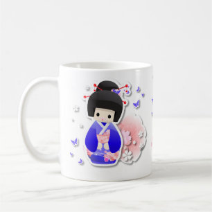 Café Muñeca japonesa del geisha - taza azul de la seri