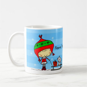Café Navidad lindo chica y gato del ♥ de la TAZA del