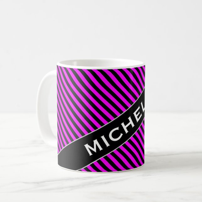 Café Nombre + Fucsia y taza simples del modelo de las (Anverso izquierdo)