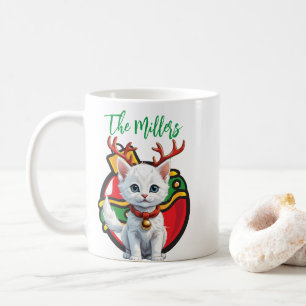 Café Nombre personalizado Merry Christmas Cat taza de c