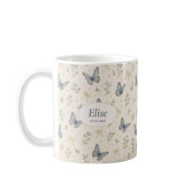Nombre personalizado Taza de lazo de mariposa azul
