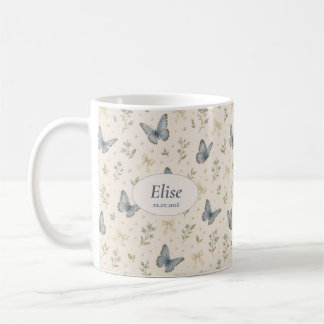Café Nombre personalizado Taza de lazo de mariposa azul
