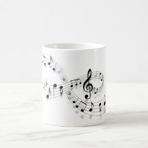 Café Notas musicales sobre una línea de personal taza