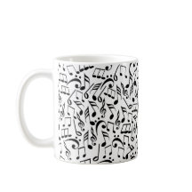 Notas negras de la música sobre la taza