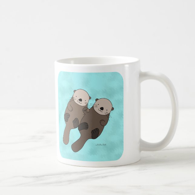 Café Nutria que sostiene la taza linda de los pares de (Derecha)