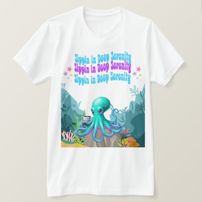 Café Octopus Lover - Camiseta costera de la mañana (Anverso del diseño)