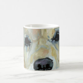 Café Ojos del golden retriever y taza del arte de la